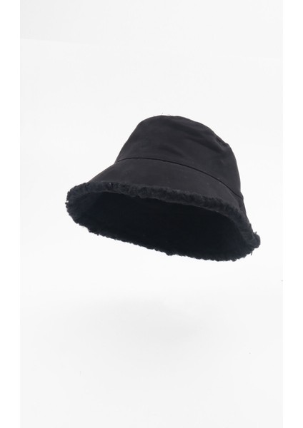 Içi Peluş Süet Kumaş Bucket Şapka Çift Taraflı - Siyah modelleri