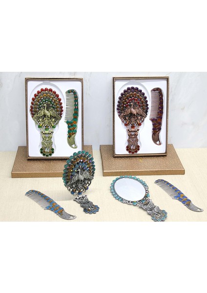 Tavuskuşu Katlanabilir Ayna Ve Tarak Seti Büyük Boy