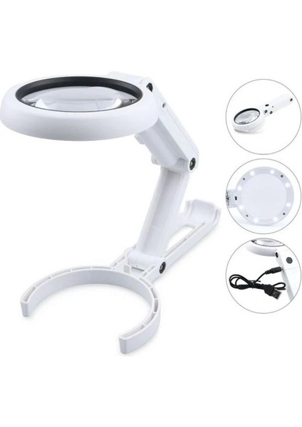 USB Şarj Edilebilir Katlanabilir 3.5-10X Büyüteç 8 Ledli Masa ve Eliçin Taşınabilir Büyüte modelleri
