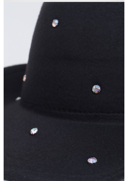 Kristal Taşlı Fötr Panama Şapka - Siyah modelleri