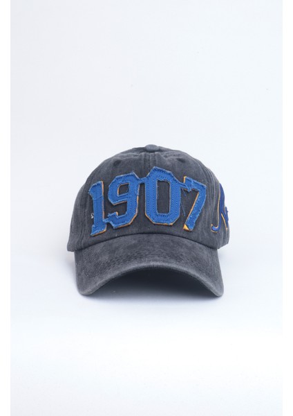 1907 Kanarya Yazılı Nakışlı Eskitme Premium Unisex Şapka - Füme Lacivert