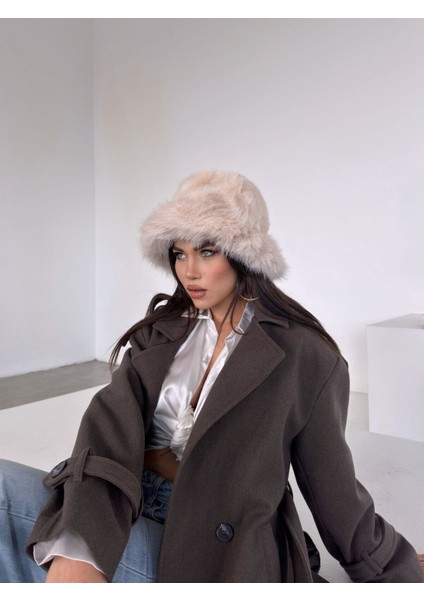 Kürk Yuvarlak Kalpak Şapka Peluş Slavic Şapka - Ekru fiyatları