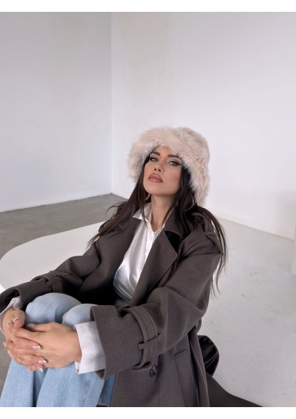 Kürk Yuvarlak Kalpak Şapka Peluş Slavic Şapka - Ekru modelleri