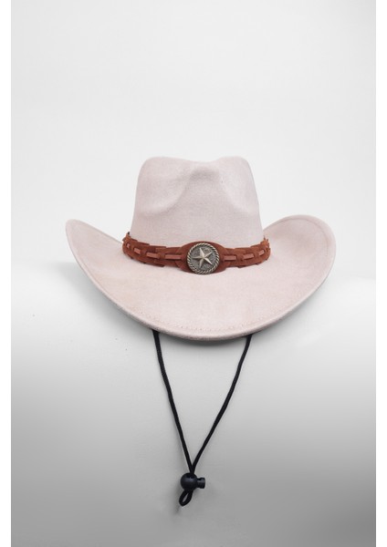 Süet Ipli Kovboy Fötr Şapka - Vizon