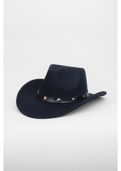 Zımba Detaylı Kovboy Fötr Şapka - Siyah