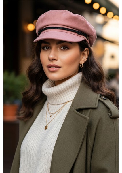 Süet Pembe Kasket Şapka