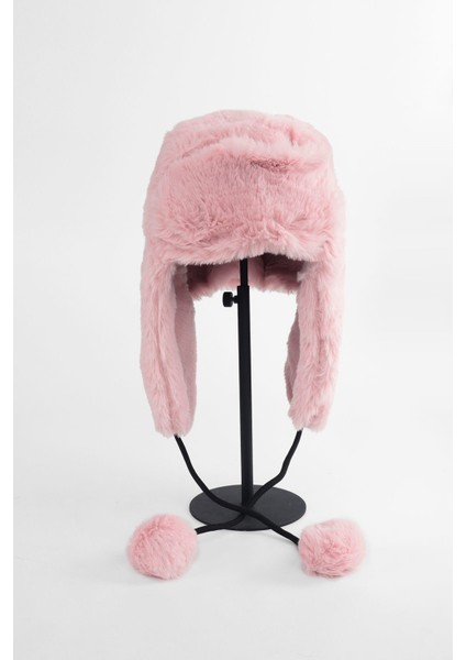 Suni Kürk Pembe Peluş Şapka - Kulaklı Pliot Şapka fiyatları
