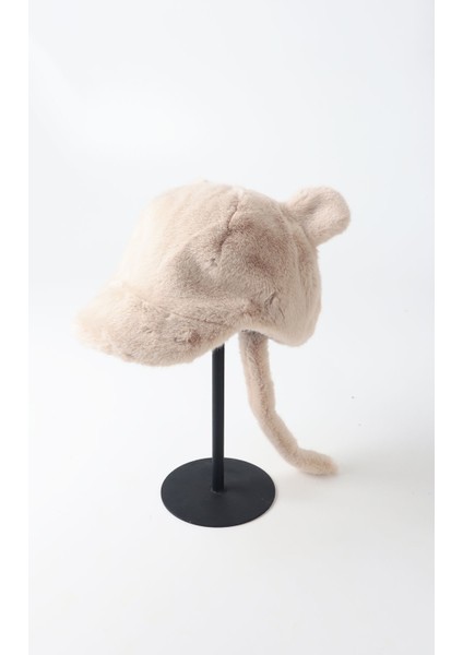 Peluş Kürk Kulaklı Kuyruklu Şapka - Bej fiyatları