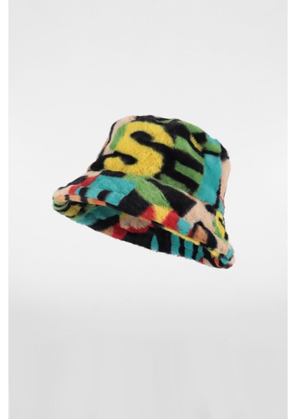 Peluş Detaylı Bucket Yuvarlak Şapka - Renkli