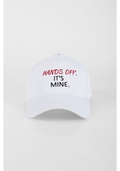 Hands Off It's Mine Yazılı Nakışlı Baseball Cap Şapka - Beyaz