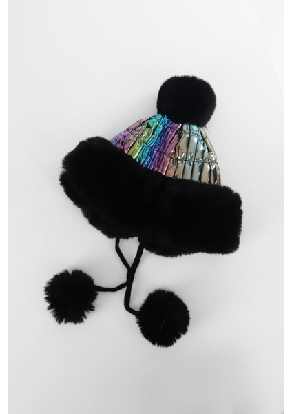 Gökkuşağı Parlak Renkli Kürklü Ponponlu Şapka fiyatları