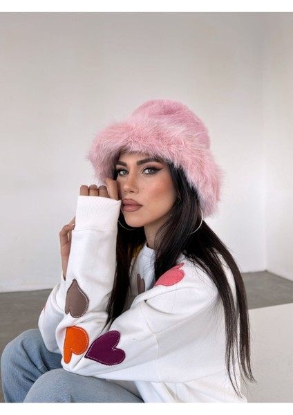 Kürk Yuvarlak Kalpak Şapka Peluş Bucket Şapka - Pembe fiyatları