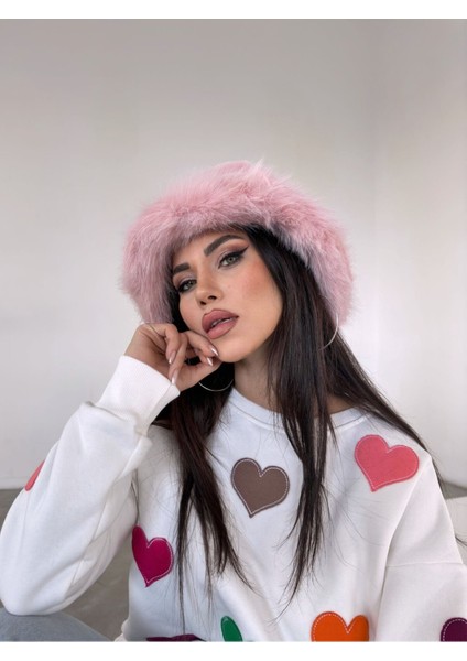 Kürk Yuvarlak Kalpak Şapka Peluş Bucket Şapka - Pembe modelleri