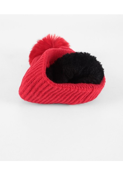 Ponponlu Örgü Bere Içi Polarlı - Kırmızı fiyatları