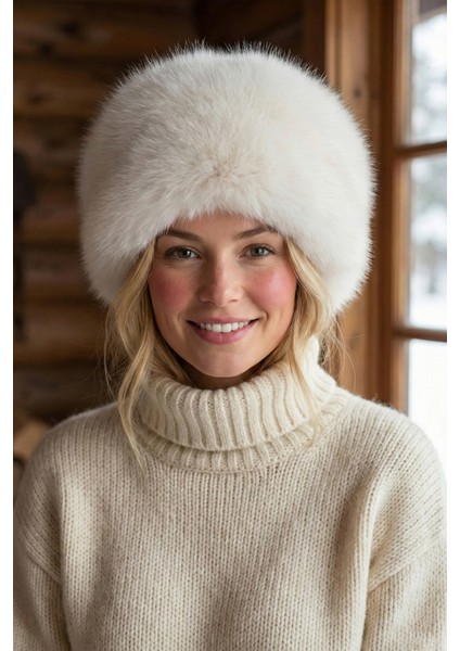 Bej Kürk Peluş Kalpak Şapka | Suni Kürklü Kışlık Kadın Slavic Şapkası