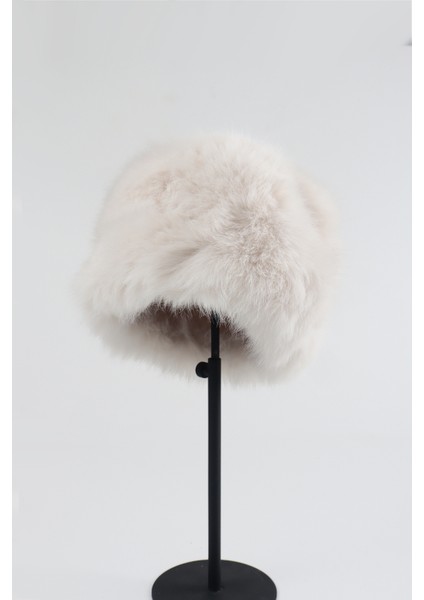 Ekru Peluş Kalpak Şapka | Suni Kürklü Kışlık Kadın Slavic Şapkası