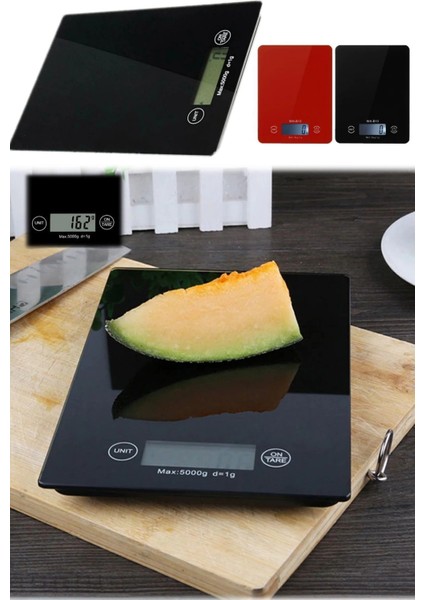 Dijital Mutfak Tartısı - 5 kg Kapasite, 1 Gram Hassasiyet, Şık Siyah Cam Tasarım