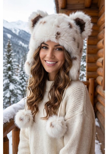 Kürk Kulaklı Ponponlu Ekstra Kabarık Peluş Şapka