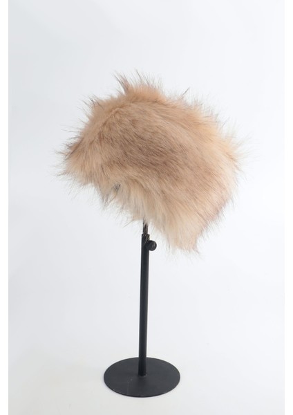 Bej Suni Kürk Peluş Kalpak Şapka