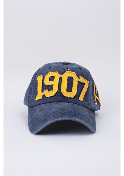 1907 Kanarya Yazılı Eskitme Premium Unisex Şapka - Lacivert