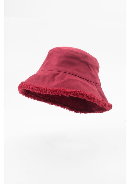 Içi Peluş Süet Kumaş Bucket Şapka Çift Taraflı - Bordo fiyatları