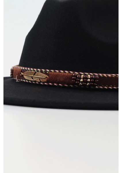 Etnik Kuşak Detaylı Siyah Fötr Panama Şapka fiyatları