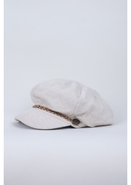 Zincir Detaylı Kaşe Kadın Balon Kasket Şapka - Ekru fiyatları