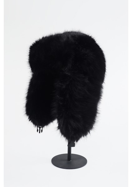 Kürk Peluş Kulaklı Pilot Şapka Ekstra Yumuşak - Siyah