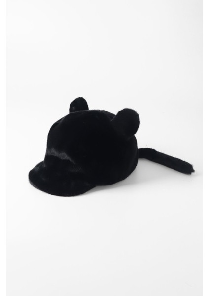 Peluş Kürk Kulaklı Kuyruklu Şapka - Siyah fiyatları