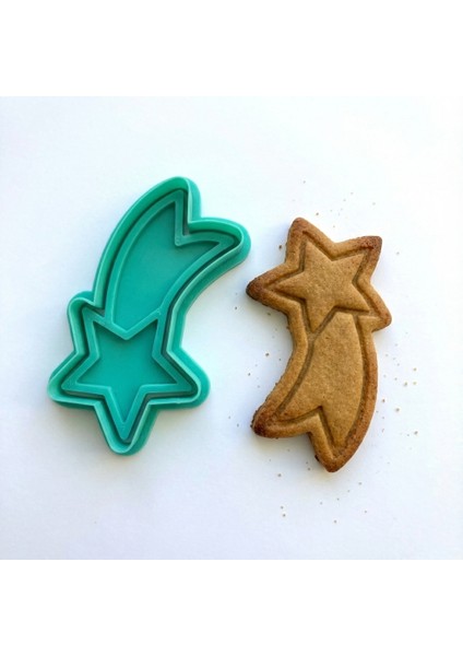 Kuyruklu Yıldız Kurabiye Kalıbı ve Damga Seti | Dilek Yıldızı Figürü | Yılbaşı, Kutlama Temalı Parti | Şeker Hamuru, Kil Şekillendirici
