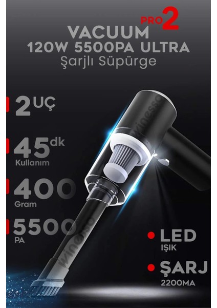 Mini Vakumlu Type C Şarjlı Araç Süpürgesi El Süpürgesi Şarjlı Çok Fonksiyonlu 5500 Pa