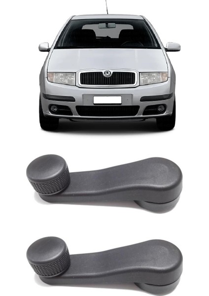 Skoda Fabia Mk1 2000-2008 Uyumlu Manuel Çevirmeli Cam Açma Kapama Kolu Siyah 2 Adet Takım