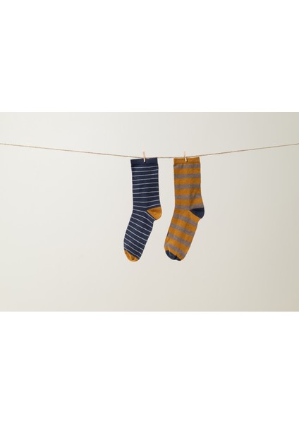 Hardal Lacivert 2'li Kadın Çorap modelleri