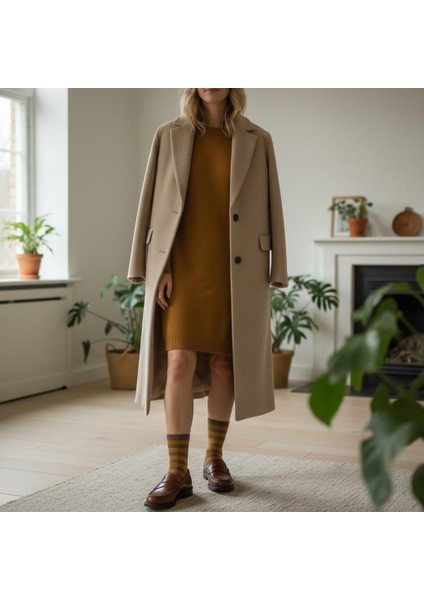 Hardal Lacivert 2'li Kadın Çorap