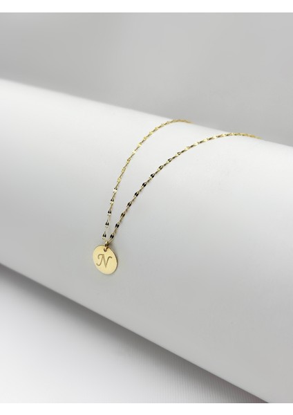 14 Ayar Altın Aynalı Zincir Mini Plaka Kolye ( Tüm Harfler Üretilir )