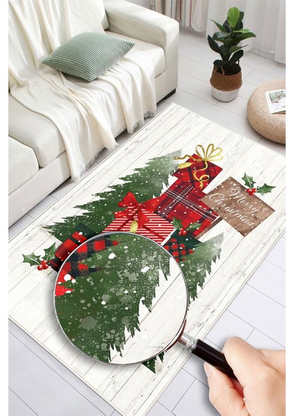 Yılbaşı Hediye Temalı Dijital Baskılı Kaymaz Taban Yıkanabilir Halı modelleri