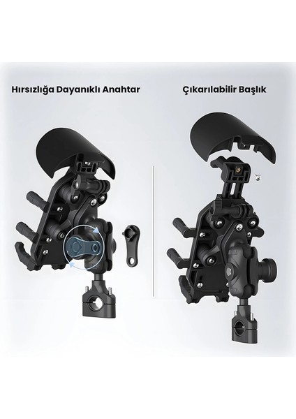 Gidon Bağlantılı Güneş ve Yağmur Korumalı 360° Derece Ayarlanabilir Motosiklet Bisiklet Telefon Tutucu modelleri