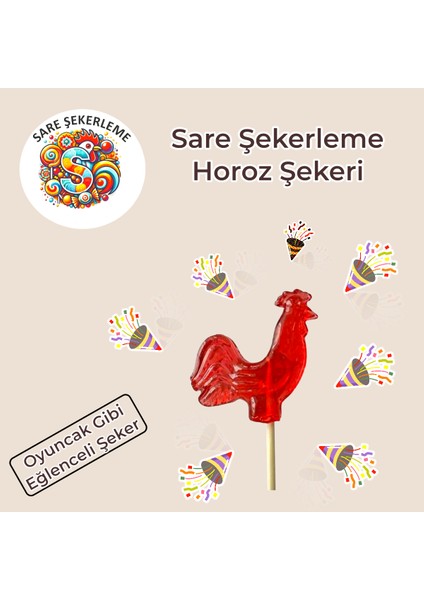 Horoz Şekeri (25'li) Kutu Kırmızı Renk Karışık Meyve Aromalı Ahşap Saplı (12 Gr)