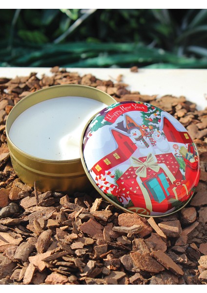 Yılbaşı Temalı Metal Kutuda Dekoratif Hediye Mum