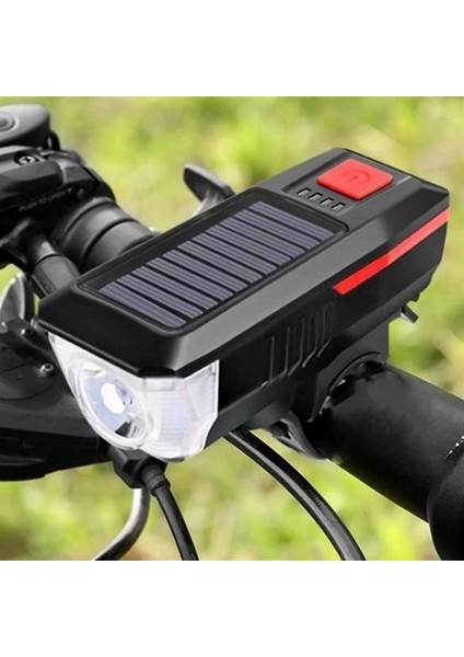 Solar Enerjili USB Ile Şarj Edilebilir Ledli Bisiklet Feneri Kornalı ve Su Geçirmez Far modelleri