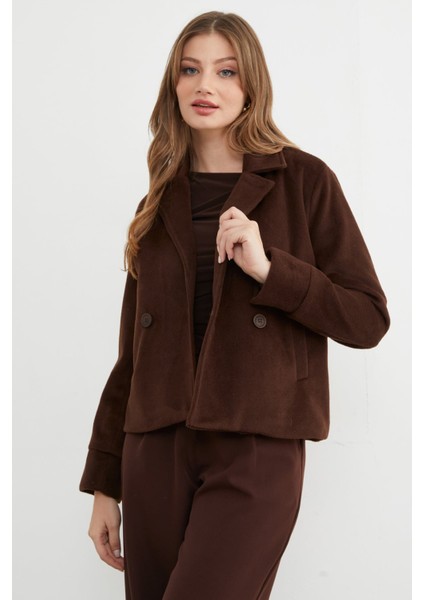 Cepli Kruvaze Yaka Yumuşak Dokulu Kaşe Mont