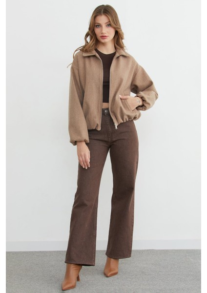 Fermuarlı Cepli Polo Yaka Kaşe Bomber Mont fırsatları