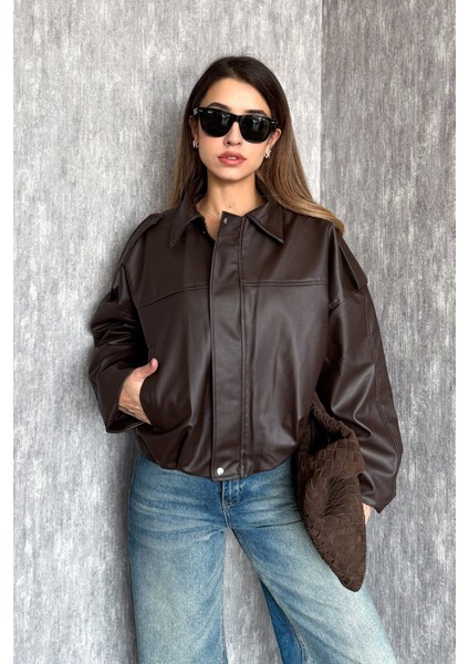 Kadın Oversıze Altı Lastikli Deri Mont 1055 modelleri