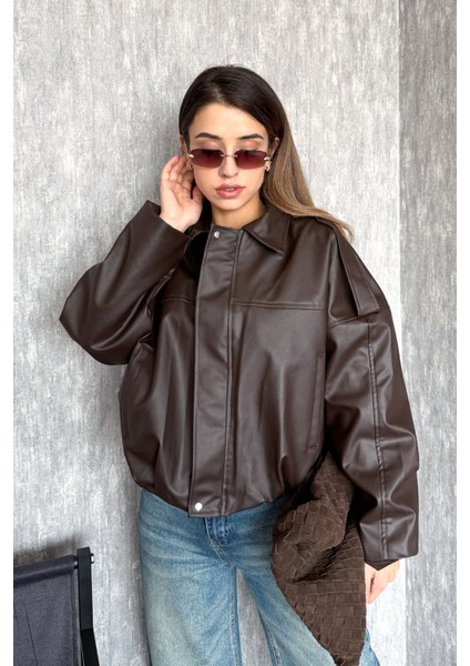 Kadın Oversıze Altı Lastikli Deri Mont 1055 fırsatları