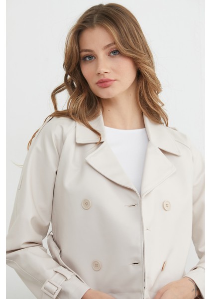 Kruvaze Yaka Kuşaklı Suni Deri Mont fırsatları