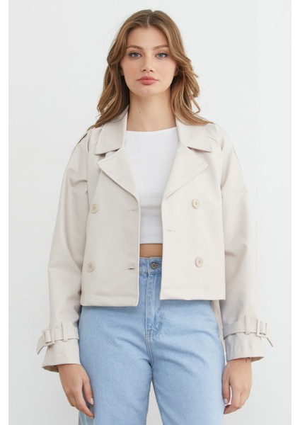 Kruvaze Yaka Kuşaklı Suni Deri Mont indirimleri