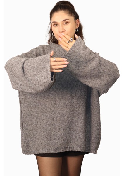 Baloncuk Desenli Triko Kazak Gri