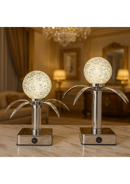 Dekoratif 2'li Ledli Palmiye Küre - Gümüş fırsatları