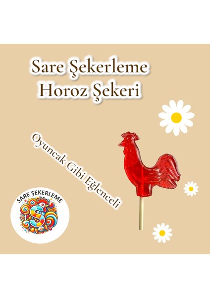 Horoz Şekeri (42'li) Kutu Kırmızı Renk Karışık Meyve Aromalı Ahşap Saplı (12 Gr)