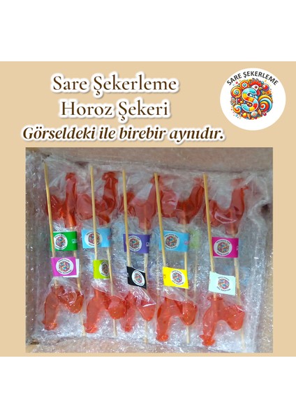 Horoz Şekeri (42'li) Kutu Kırmızı Renk Karışık Meyve Aromalı Ahşap Saplı (12 Gr)
